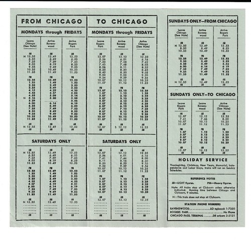 Oct. 29, 1961 C&NW RAVENSWOOD, IL ROGERS PARK, IL PUBLIC TIMETABLE free shipping - Picture 2 of 2