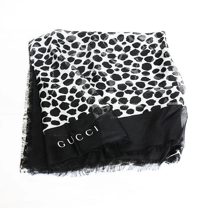 GUCCI authentique grande écharpe léopard girafe motif animal noir x blanc 135cm