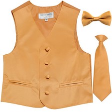 New Boy's Kid's formal Tuxedo Vest Waistcoat necktie  bowtie Gold US size 2-14