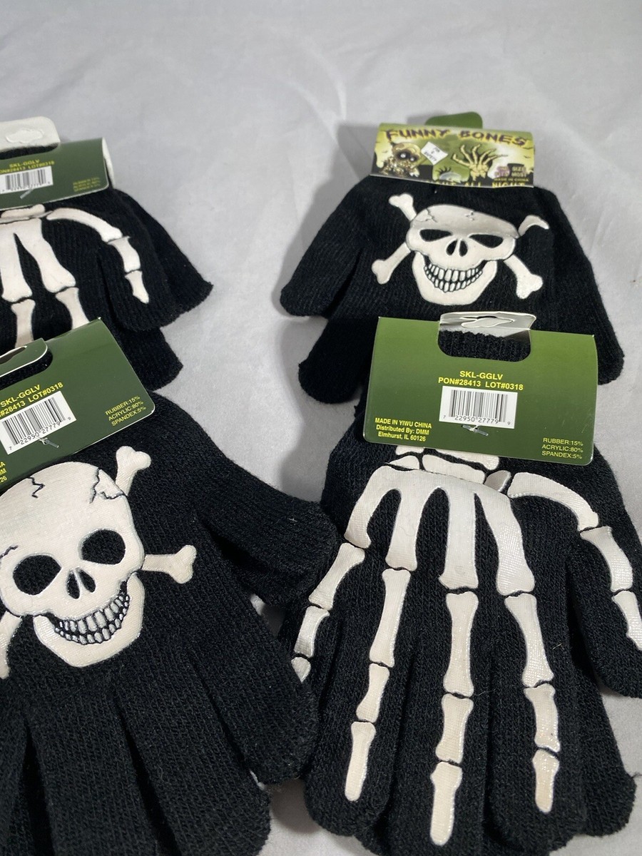 4 Pair Halloween Props Costume Skeleton￼ Halloween Gloves New