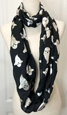Collection Eighteen Infinity Scarf Halloween Black w/ Silver Ghosts
