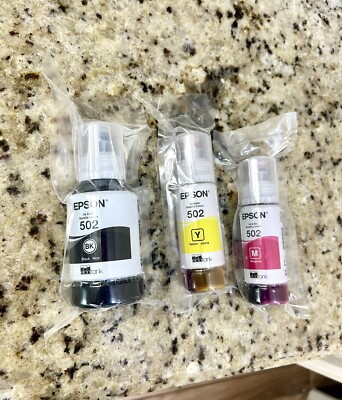 Epson 502 Eco Tank Ink Black, Magenta & Yellow Lot of 3 New Sealed