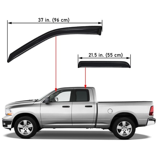 Tape-on Window Visor Rain Guard Vent Shade for 2009-2018 Dodge Ram 1500 Quad Cab - Picture 2 of 15