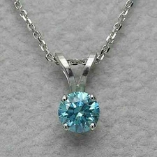 2Ct Round Cut Lab Created Blue Diamond Solitaire Pendant 14K White Gold Finish