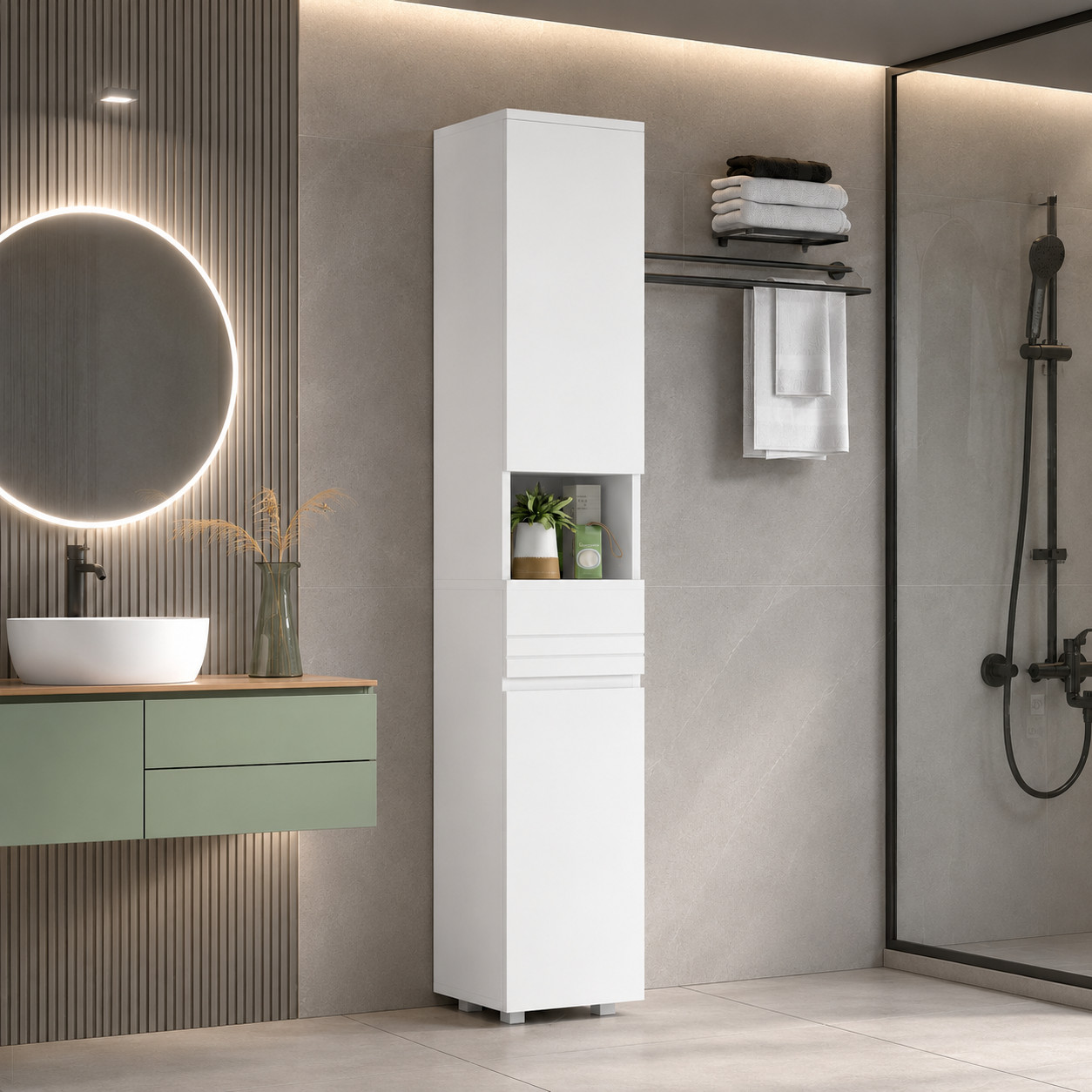 Tall Bathroom Storage Cabinet Freestanding Slim Bathroom Cabinet Cupboard White