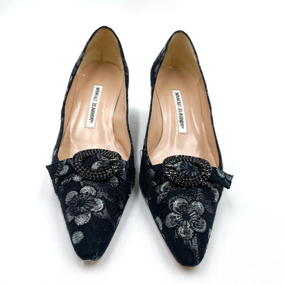 Zapatos de tacón Manolo Blahnik Kitten negro jacquard cristal hebilla talla 36,5/6,5 Foto 3 de 4