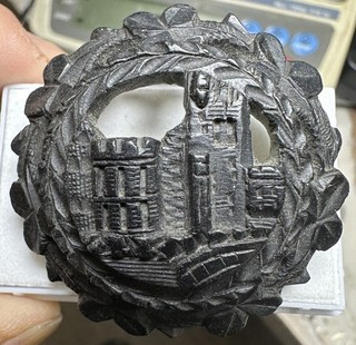 Antique 1860's Mourning Victorian Gutta Percha CASTLE Vulcanite Pin
