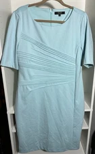 Alex Marie Women's Navy Blue Short Sleeve Midi Dress Pleated Skirt Size 14