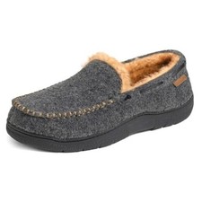 Men's Moccasin Slippers Memory Foam House Shoes, Indoor and 12 Felt Grey
