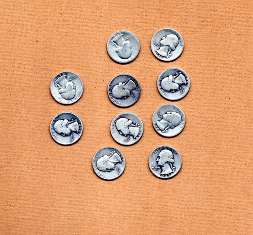 Lot Of (10) 90% Silver 1940's  & 30's Washington Quarters  (C-53)