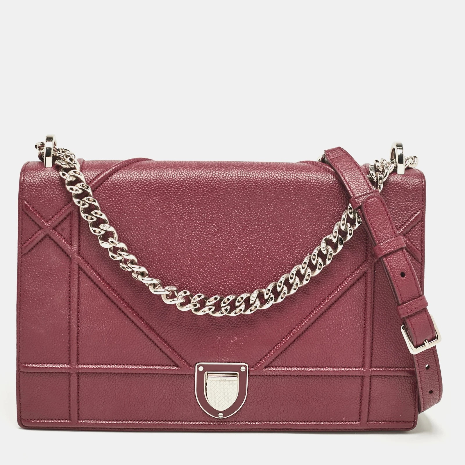 Grand sac à bandoulière Dior en cuir bordeaux à rabat diorama