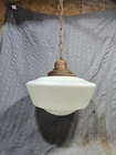 VINTAGE 1930's MILK GLASS SHADE SCHOOL HOUSE CEILING LIGHT FIXTURE 16" DIA.