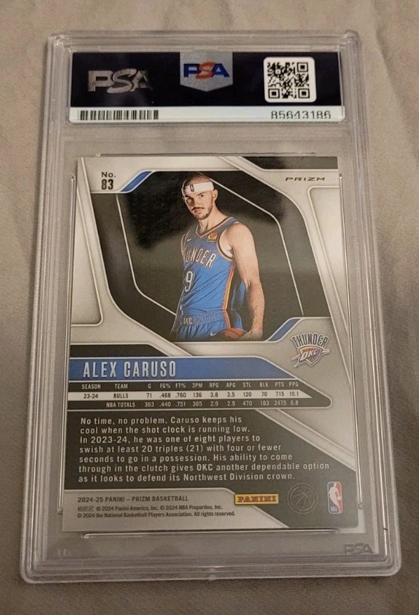Alex Caruso signed 2024-25 Panini Prizm Basketball card IP auto PSA OKC Thunder view 3