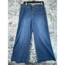 Democracy Jeans Women 10 Ab Technology Wide Leg Crop Distressed Raw Hem Light