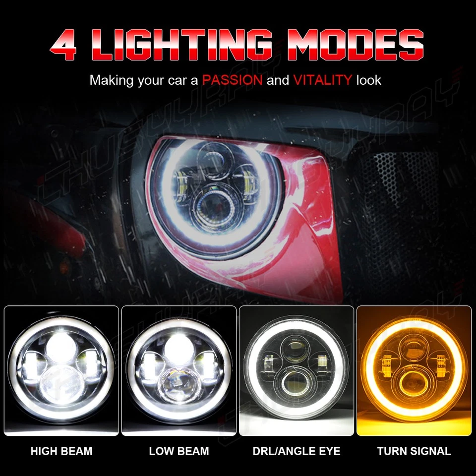 Par de faros LED redondos de 7 pulgadas haz alto-bajo para Ford F 100 F 150 Courier Foto 2 de 4