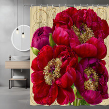Floral Peony Shower Curtain Red Pink Blossom Print