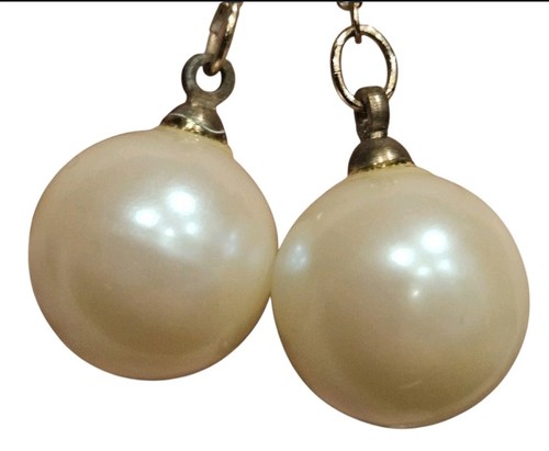 Vintage Kunstperlen Ohrringe goldfarben Schraubverschluss Schmuck 3"L - Bild 3 von 5