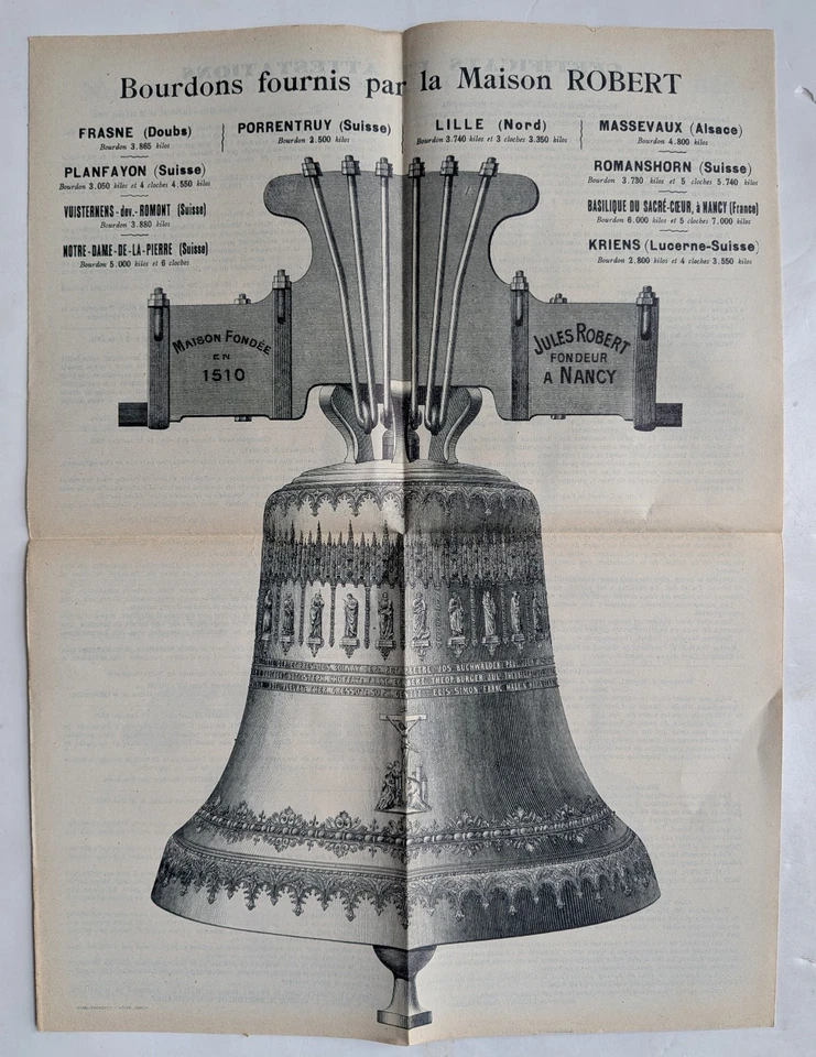 FONDERIE SPÉCIALE de GROSSES CLOCHES d'ÉGLISES - Jules ROBERT, Nancy - dbt XX° - Photo 2/4