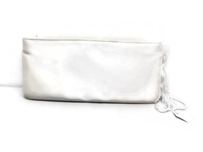 La Regale Clutch Purse White Zipper Beaded Tassel Satin Interior Pocket Party