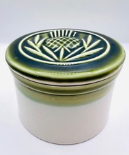 Scottish Thistle Glazed Stoneware Pot / Jam Pot / Green / Vintage / VGC
