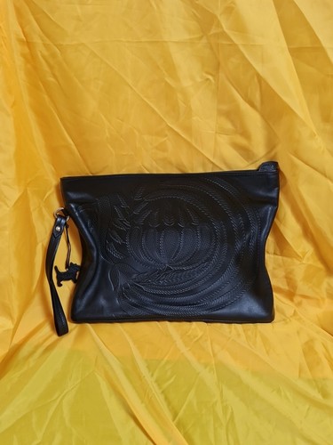 Radley Black Leather Large Clutch Bag Embossed Floral Design With Dustbag - Picture 1 of 12