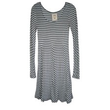 Allihop (Anthropologie) Blue & Gray Striped Long-Sleeved Rayon/Poly Dress Small