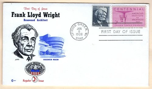 #1280 Frank Lloyd Wright Combo FDC w/#1089 June 8 1966 Spring Green WI