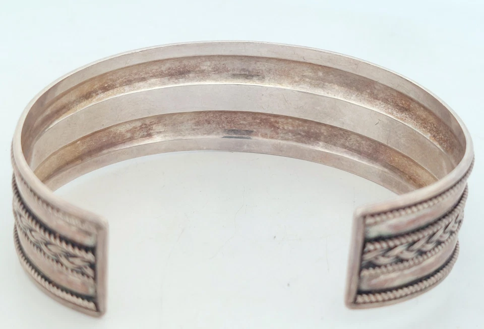 Brazalete de cuerda trenzada de plata de ley, BA Suarti Indonesia, 21,7 mm, tamaño 7" Foto 4 de 4