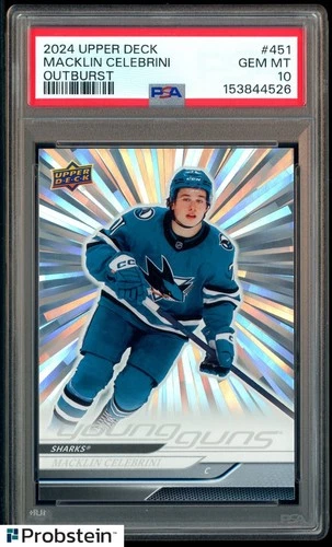 2024-25 Upper Deck Hockey Young Guns Outburst #451 Macklin Celebrini RC PSA 10