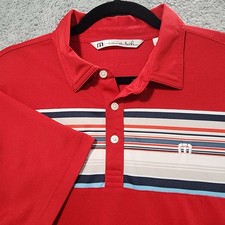 Travis Mathew Polo Shirt Mens XL Red Striped Stretch Short Sleeve