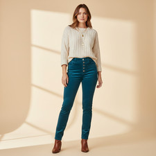 Anthropologie Pilcro Teal Corduroy High Rise Skinny Jeans Button Fly Women's 29