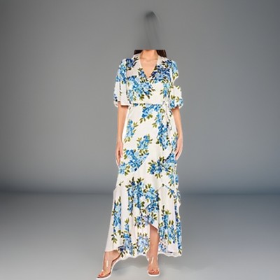 Summer Dress Sz8 Premier Amour Satin Womens ShortSleeveFloral Maxi Ret $89 Lined