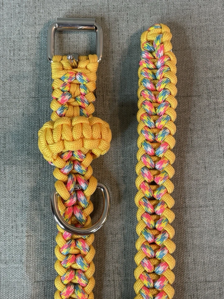 Collar para perro Paracord 20" pulgadas amarillo y rosa hebilla de cinturón estilo herrajes Foto 4 de 4