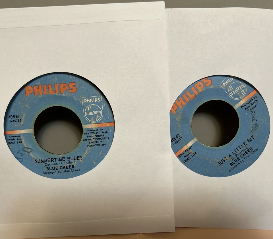 2 (Two) Blue Cheer 45 RPM Records Just A Little Bit and Summertime Blues Philips - Image 4 of 4