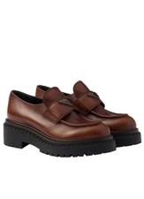 1250 PRADA Women s Double Chocolate Leather Loafers Cognac Size 38.5 /8.5