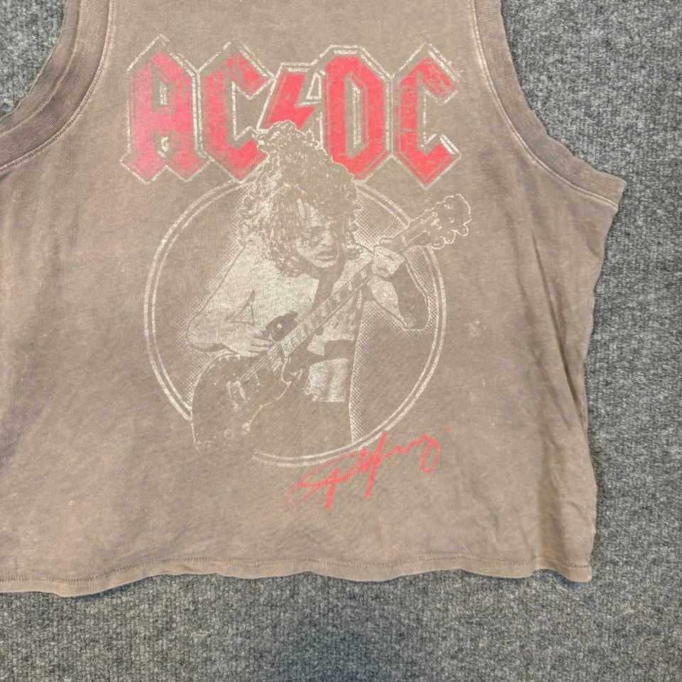 Camisa ACDC para mujer pequeña gris recortada camiseta sin mangas marca de la suerte camiseta muscular camiseta rock Foto 3 de 4