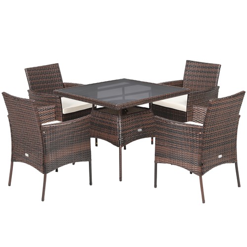 5PCS Rattan Patio Dining Table Set Outdoor Furniture Set w/ 4 Seat Cushions - Picture 7 of 10