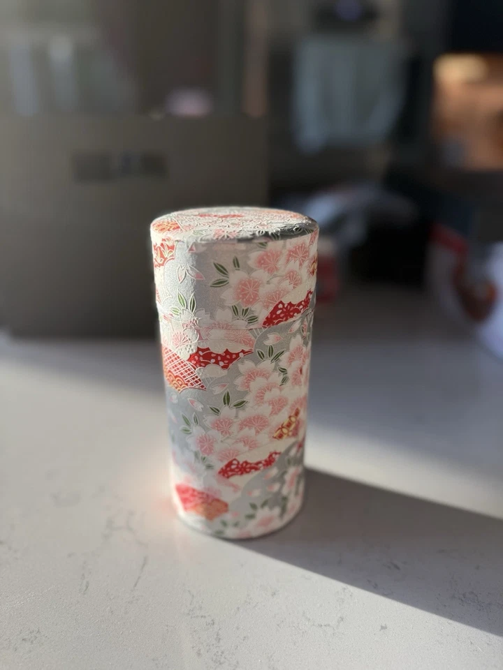 Japanese Floral Tea Canister – Washi Paper Wrapped, Airtight Tin - Image 3 of 4