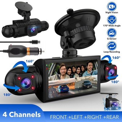 360° FHD Dashcam vorn und hinten Parküberwachung Spiegel Rückfahrkamera 4-Kanal