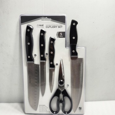 5 Piece Knife Set Cutlery Stainless Steel Real Chef Santoku Utility Paring Shear