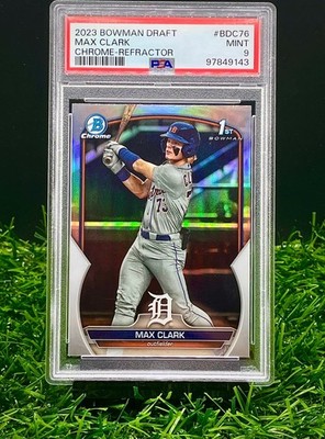 2023 Bowman Draft Max Clark Chrome Refractor #BDC-76 1st RC Tigers SP PSA
