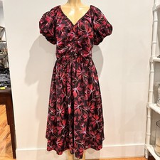 Ulla Johnson Cecile Midi Dress Sz 16 Zinnia Cotton Puff Sleeves Floral