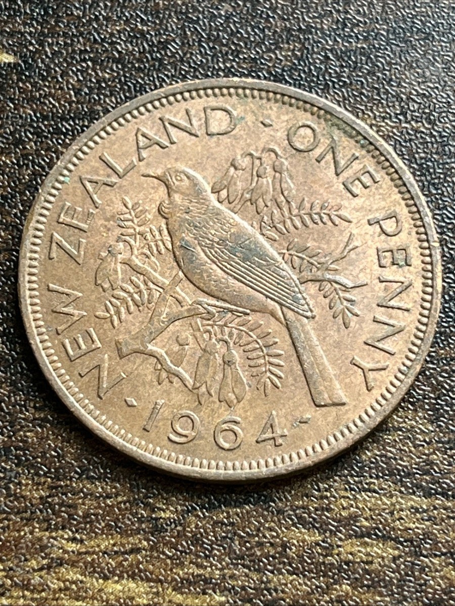 1964 New Zealand 1 One Penny XF Extremely Fine Rare Actual Coin