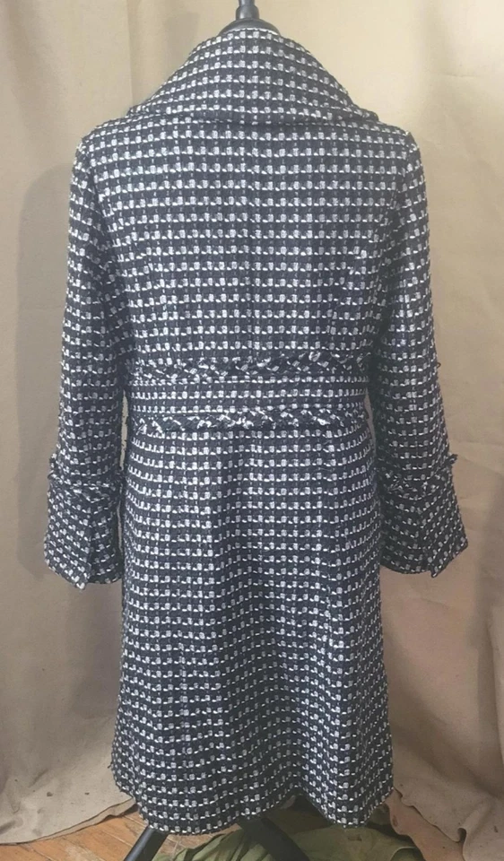 Abrigo Worthington Talla M Negro Blanco Botón a Cuadros Cálido Carrera Lana Acogedor Foto 2 de 4