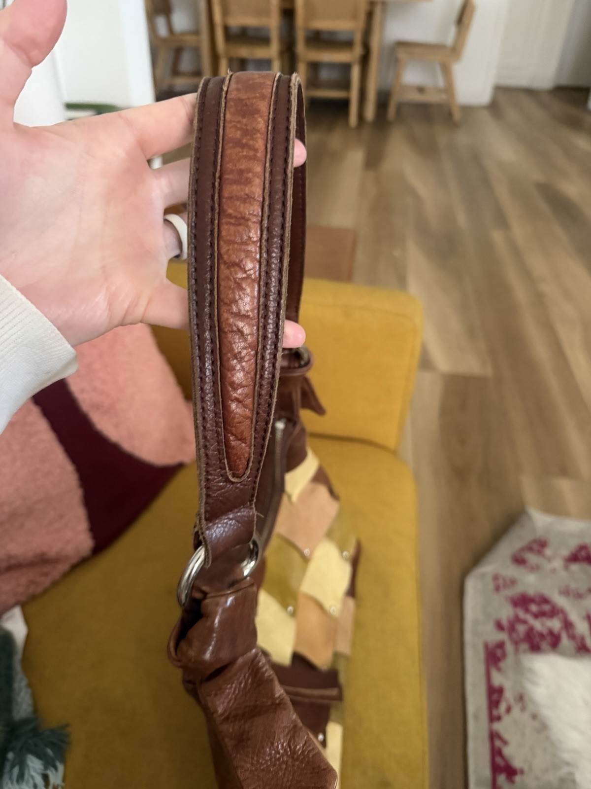 B. Makowsky Patchwork Studded Shoulder Bag Brown … - image 4