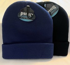 New Cuffed Knit Winter Beanie Solid Navy Black Hat Unisex Cap 2 PACK