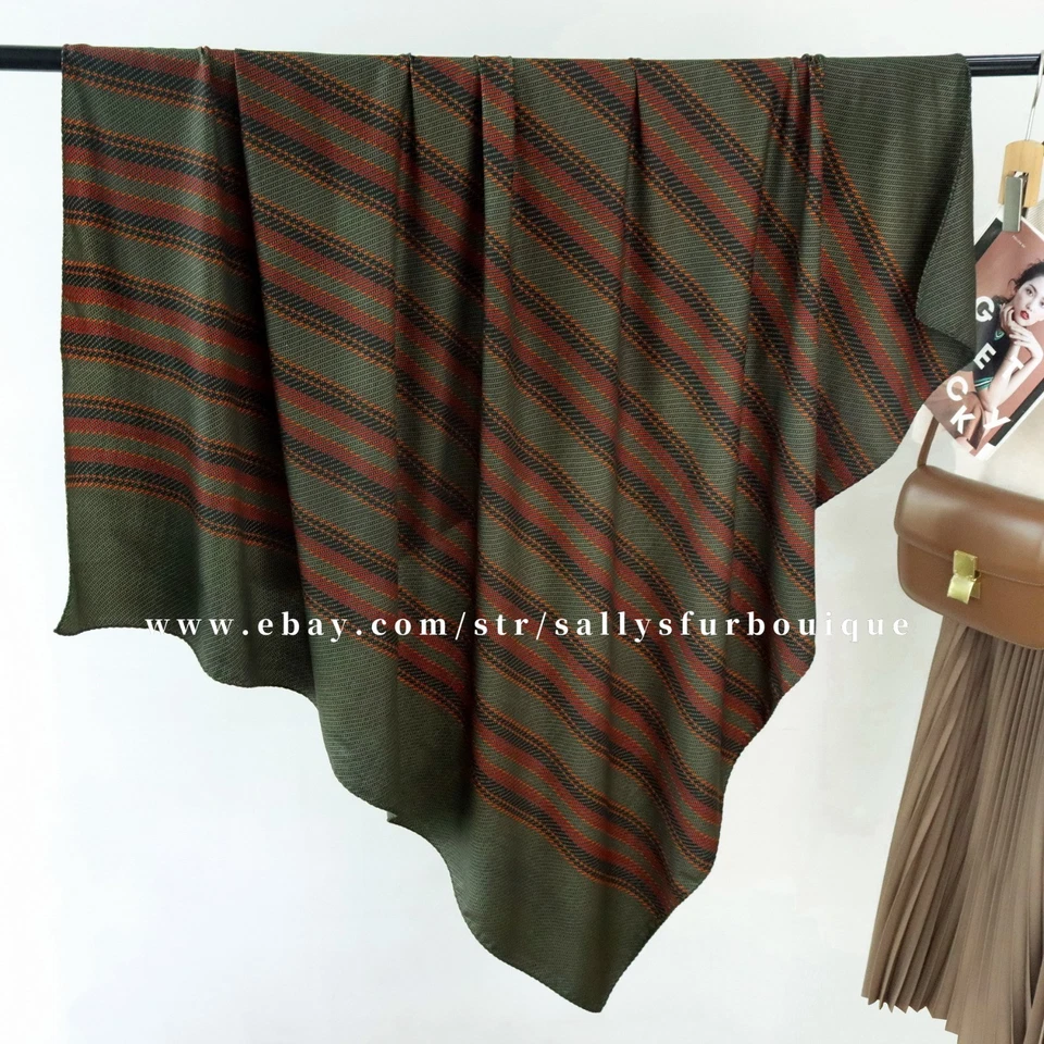 Sallys Boutique 70% Cachemira 30% Seda Envolvente Bufanda Rayas Estampado 2 Rostros Chal 53" Foto 2 de 4