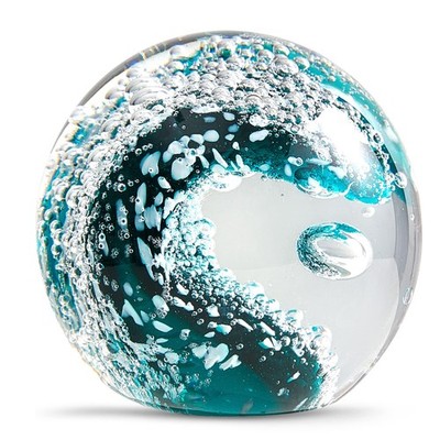 Handgeblasene Glasfiguren Kugel Ozeanwellen, Glaskugel als Briefbeschwerer, H...