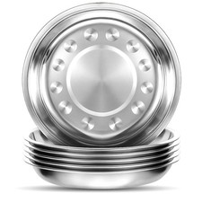 6 Pieces Stainless Steel Round Plates, 9 Inch Dinner Dishes, Feeding Serving ...