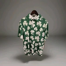 Royal and Awesome Men's L Shamrock Golf Shirt Green Irish Clover Polo Stretch